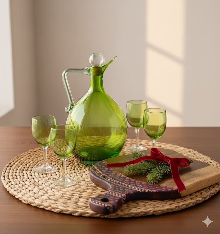 Set de Jarra y Copas con Tabla Botanera