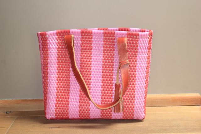 Brown and Pink Handwoven Tote