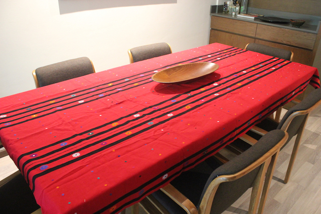 Red Tablecloth or Bedcover Woven on a Back-Strap loom