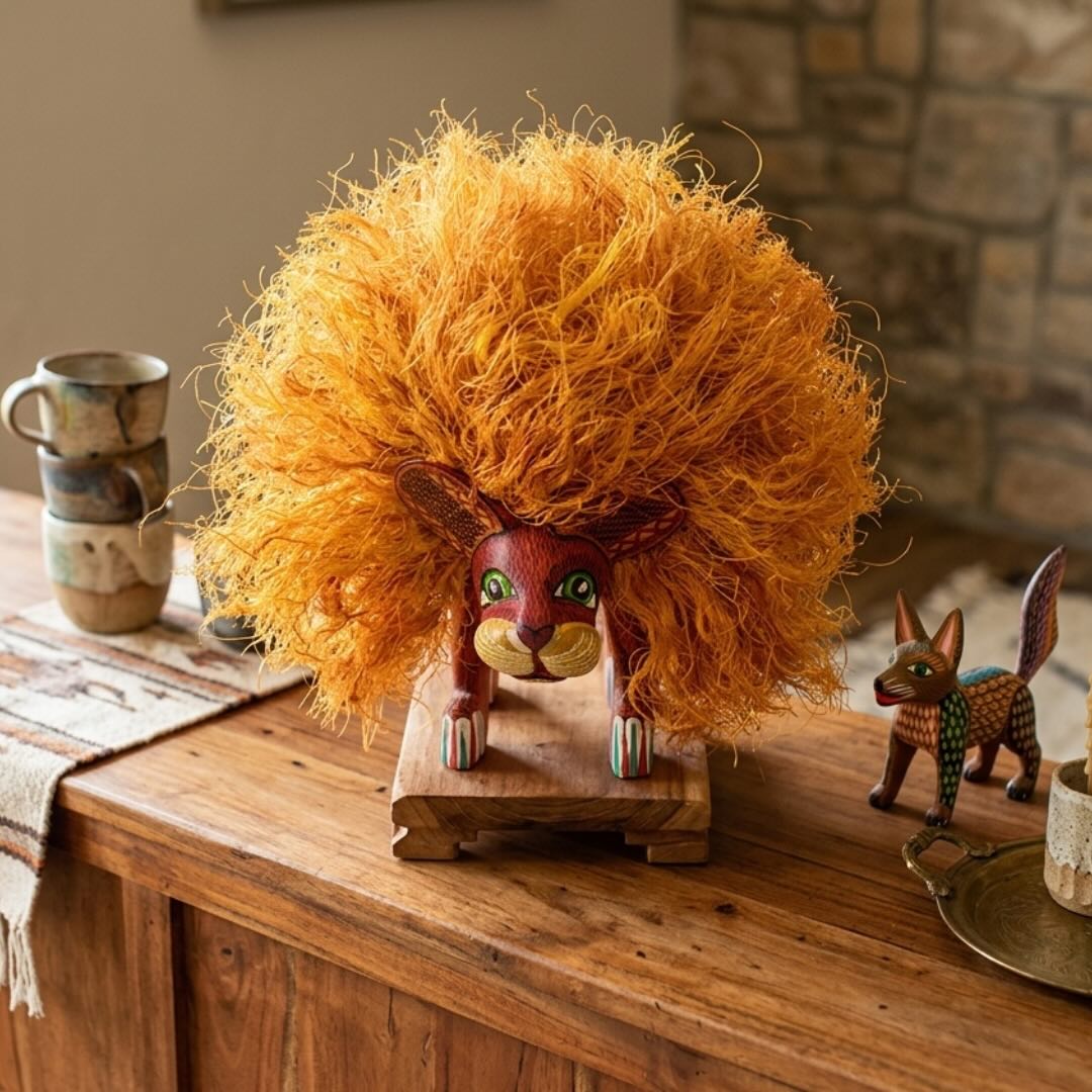 Hand-Carved Lion Alebrije Sculpture