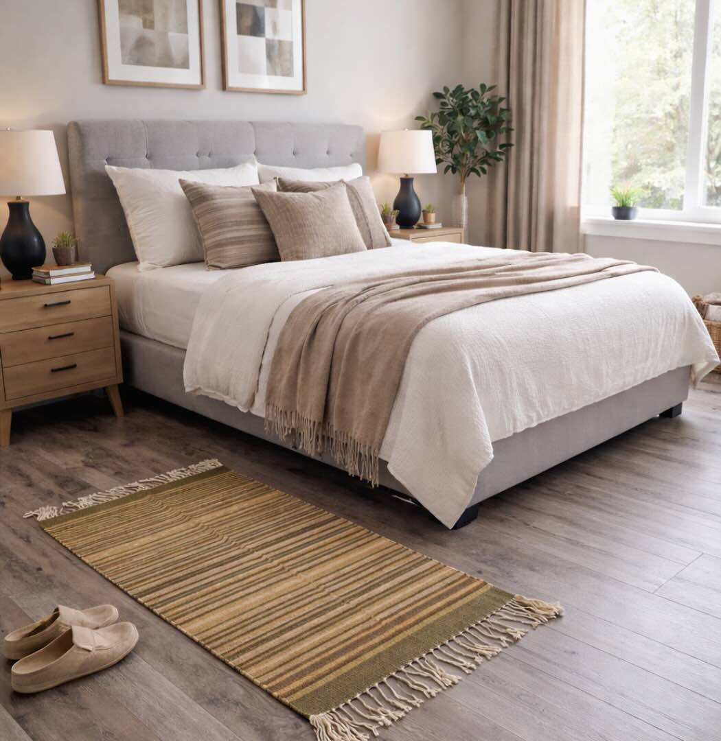 Mexican Pedal-Loom Green Wool Rug