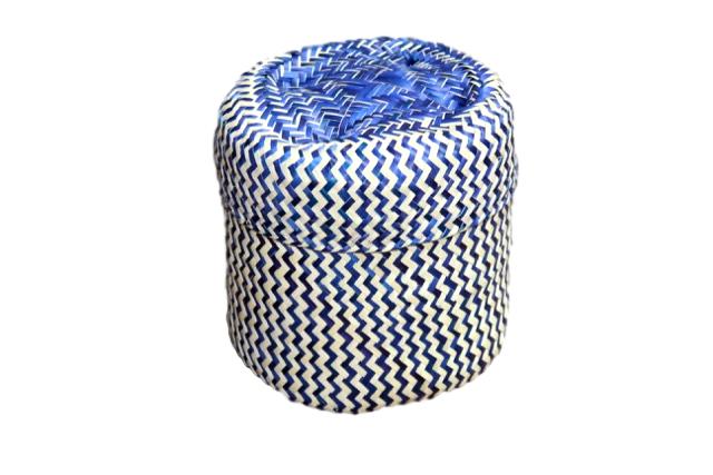 Colorful Small Hand-crafted Blue Palm Basket